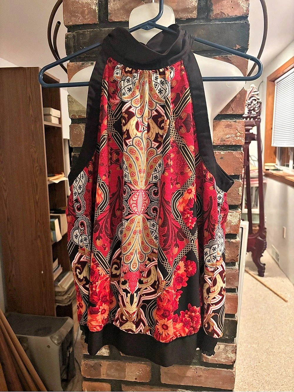 Paisley Mini Dress in Red & Black Like New